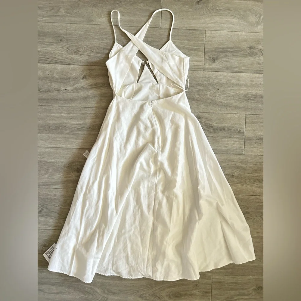 ASOS EDITION linen cami midi dress with cut out detail in white - Picture 8 of 8